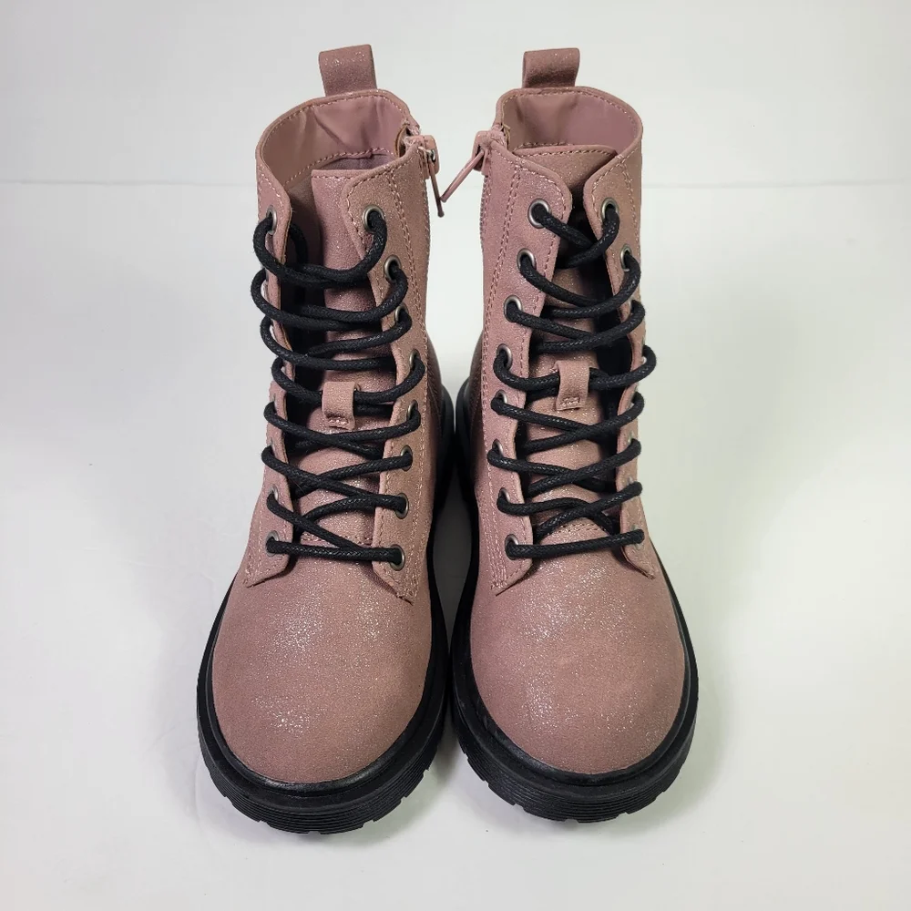 Steve Madden Girls Mauve Pink Shimmer Side Zip Up Boots Sz 12M